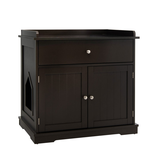 Wooden Cat Litter Box Enclosure with Drawer Side Table Furniture-Brown - Image 3