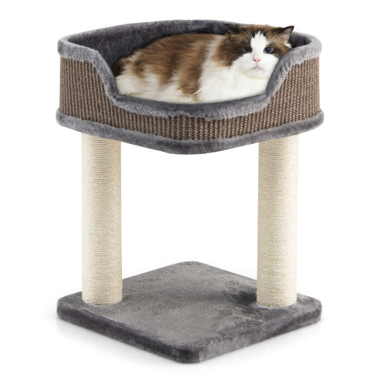 Multi-Level Cat Climbing Tree with Scratching Posts and Large Plush Perch-Gray - Image 2