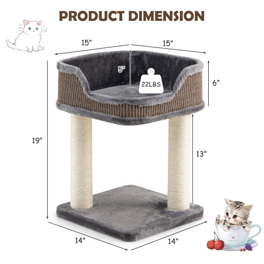 Multi-Level Cat Climbing Tree with Scratching Posts and Large Plush Perch-Gray - Image 5