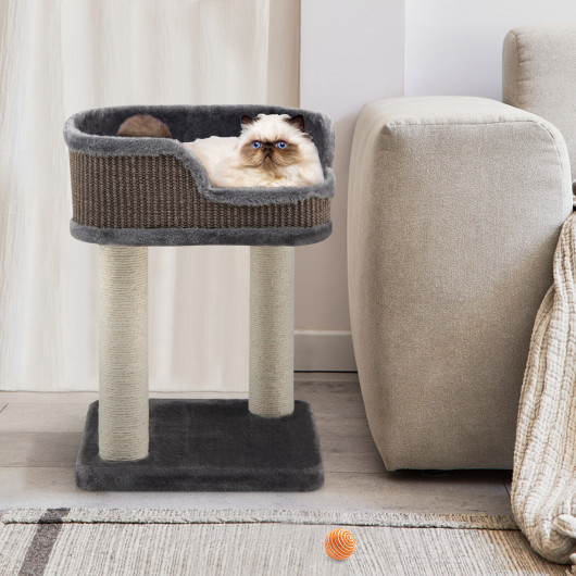 Multi-Level Cat Climbing Tree with Scratching Posts and Large Plush Perch-Gray - Image 6