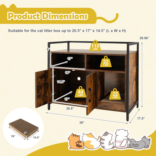 Hidden Cat Washroom with Double Doors and Scratch Cardboard-Coffee - Image 5