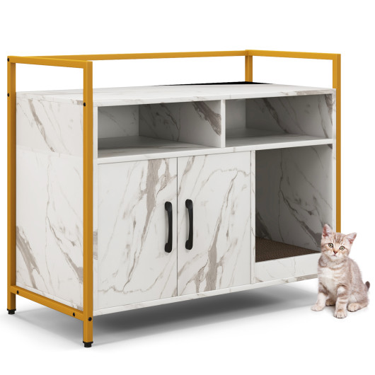 Hidden Cat Washroom with Double Doors and Scratch Cardboard-White - Image 2