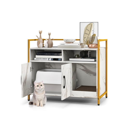 Hidden Cat Washroom with Double Doors and Scratch Cardboard-White - Image 3