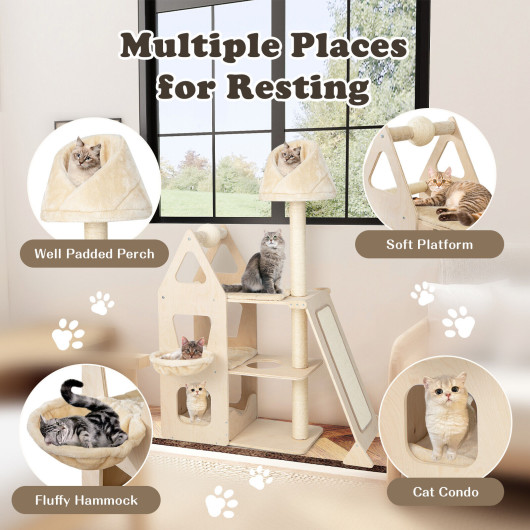 Multi-Level Cat Tree with Sisal Scratching Post-Beige - Image 4