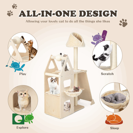 Multi-Level Cat Tree with Sisal Scratching Post-Beige - Image 2