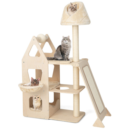 Multi-Level Cat Tree with Sisal Scratching Post-Beige - Image 6