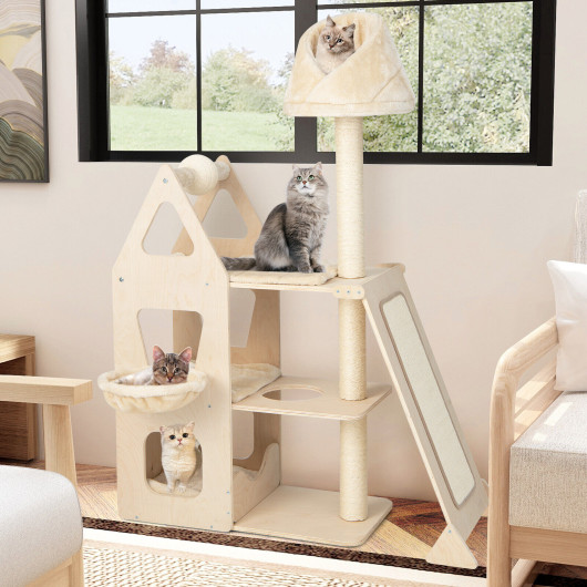 Multi-Level Cat Tree with Sisal Scratching Post-Beige - Image 5