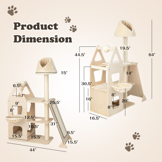 Multi-Level Cat Tree with Sisal Scratching Post-Beige - Image 3