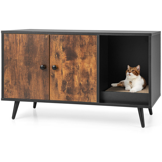 Cat Litter Box Enclosure with Double Door Cabinet - Image 2