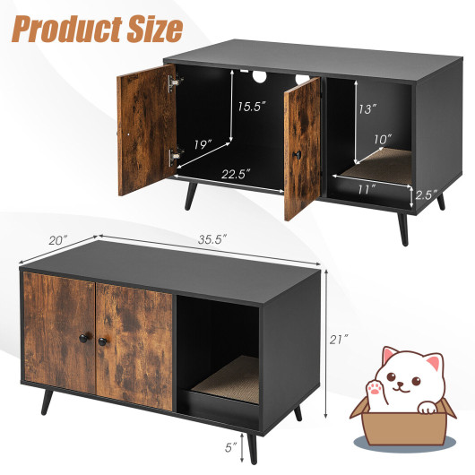 Cat Litter Box Enclosure with Double Door Cabinet - Image 3