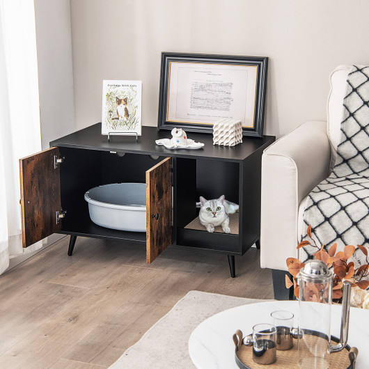 Cat Litter Box Enclosure with Double Door Cabinet - Image 4