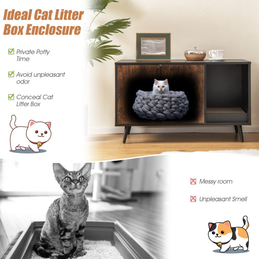 Cat Litter Box Enclosure with Double Door Cabinet - Image 5