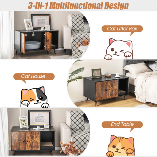 Cat Litter Box Enclosure with Double Door Cabinet - Image 6