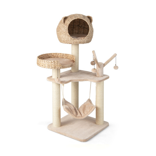 Multi-Level Cat Tree with Condo Hammock and Rotatable Hanging Balls-Natural - Image 5