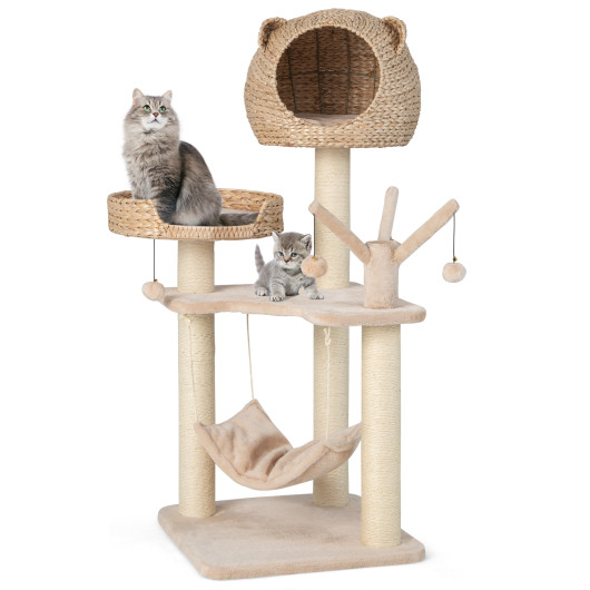 Multi-Level Cat Tree with Condo Hammock and Rotatable Hanging Balls-Natural - Image 3