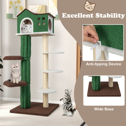 Multi-level Cat Tree with Condo andand Anti-tipping Device-Green - Image 2