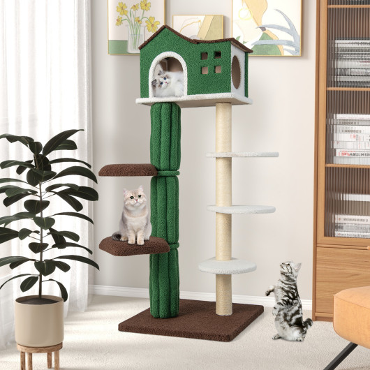 Multi-level Cat Tree with Condo andand Anti-tipping Device-Green - Image 4