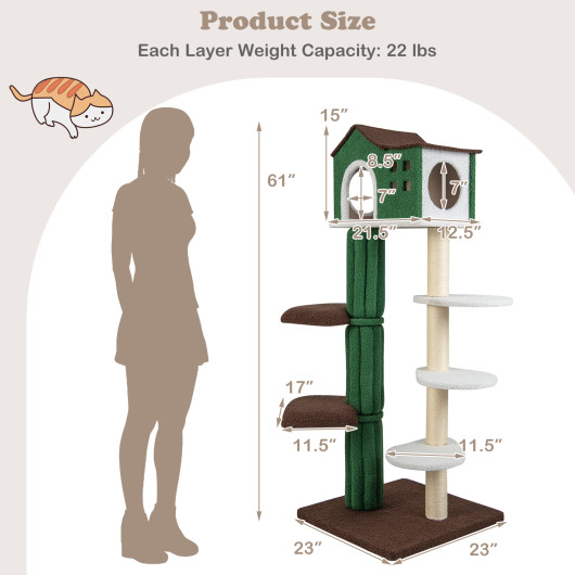 Multi-level Cat Tree with Condo andand Anti-tipping Device-Green - Image 6