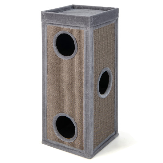 39" Tall Cat Condo with Scratching Posts and 3 Hideaways and 4 Soft Plush Cushions-Gray - Image 2