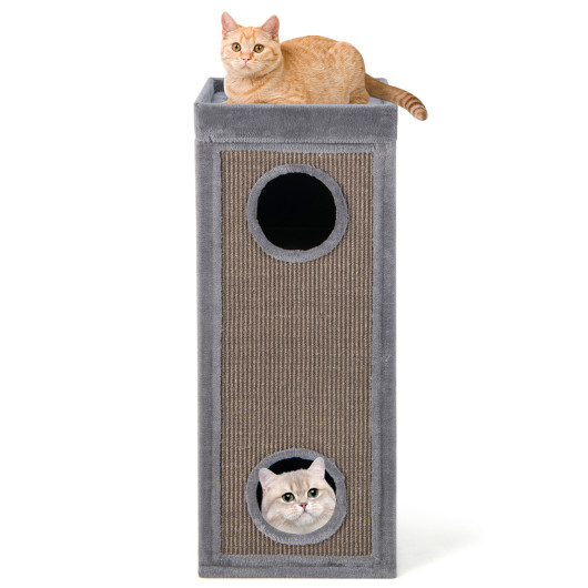 39" Tall Cat Condo with Scratching Posts and 3 Hideaways and 4 Soft Plush Cushions-Gray - Image 4
