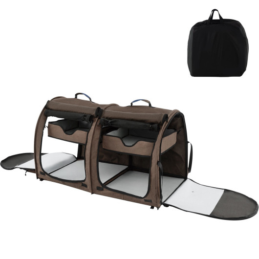 Double Compartment Pet Carrier with 2 Removable Hammocks-Brown - Image 2