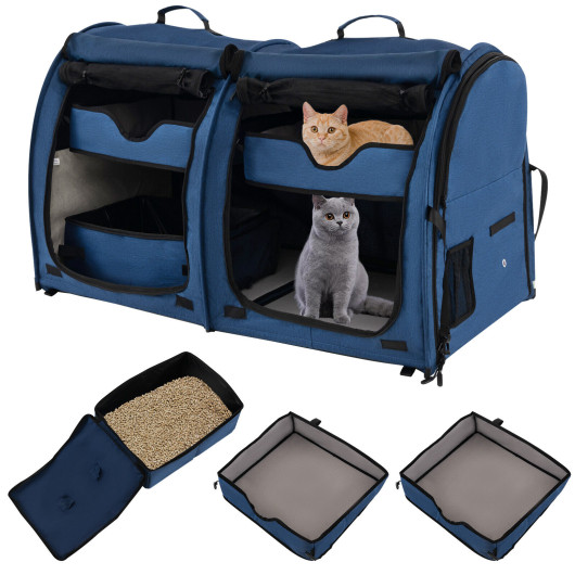 Double Compartment Pet Carrier with 2 Removable Hammocks-Navy - Image 4
