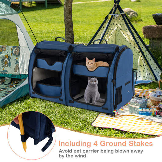 Double Compartment Pet Carrier with 2 Removable Hammocks-Navy - Image 3