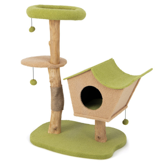 43 Inch Wooden Cat Tree with Padded Top Perch-Green - Image 4