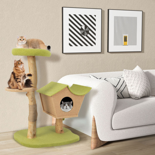 43 Inch Wooden Cat Tree with Padded Top Perch-Green - Image 6