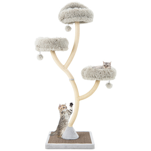 70" Tall Cat Tree 4-Layer Cat Tower with 3 Perches and Dangling Balls-Gray