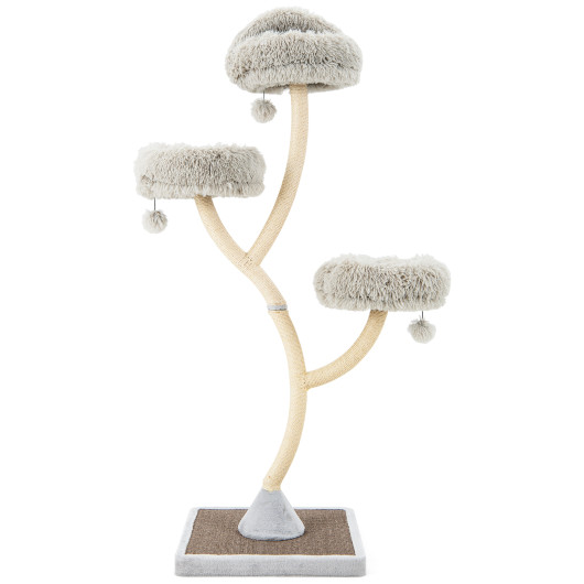 70" Tall Cat Tree 4-Layer Cat Tower with 3 Perches and Dangling Balls-Gray - Image 4