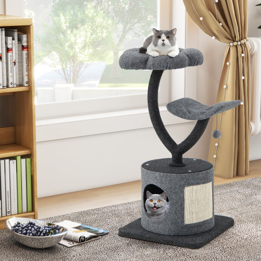 Cat Tree for Indoor Cats with Curved Metal Supporting Frame for Large & Small Cats-Gray - Image 2
