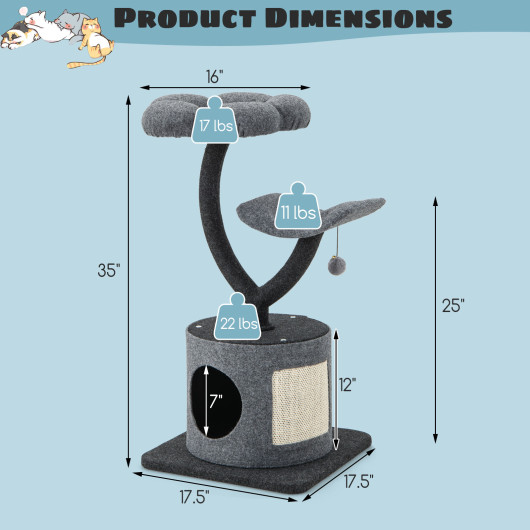 Cat Tree for Indoor Cats with Curved Metal Supporting Frame for Large & Small Cats-Gray - Image 5