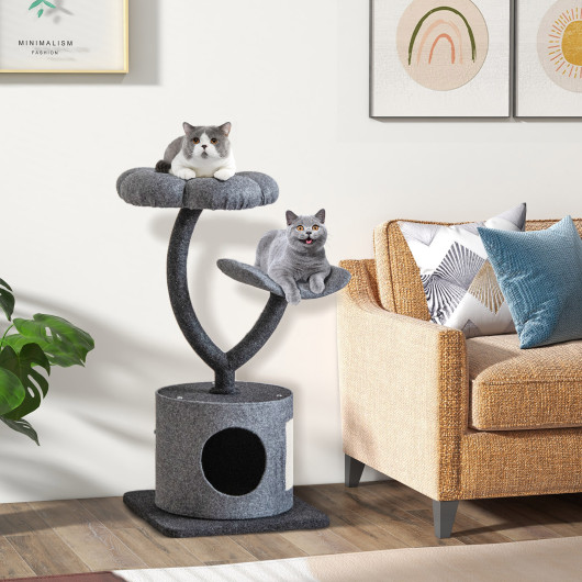 Cat Tree for Indoor Cats with Curved Metal Supporting Frame for Large & Small Cats-Gray - Image 6