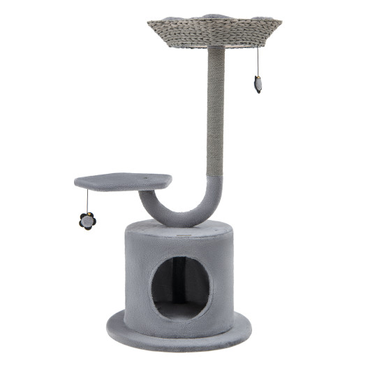 42" Tall Cat Tower with Curved Metal Supporting Frame for Large & Small Cats-Gray - Image 3