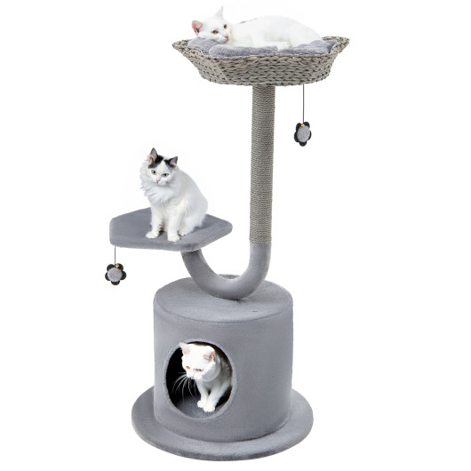 42" Tall Cat Tower with Curved Metal Supporting Frame for Large & Small Cats-Gray - Image 2