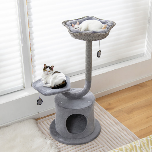 42" Tall Cat Tower with Curved Metal Supporting Frame for Large & Small Cats-Gray - Image 6