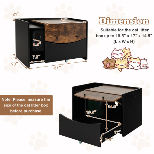 Cat Litter Box Enclosure with Pull-out Drawer-Black - Image 2