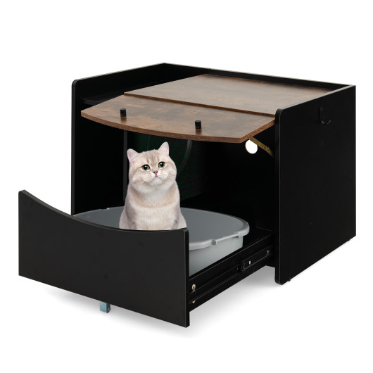Cat Litter Box Enclosure with Pull-out Drawer-Black - Image 4