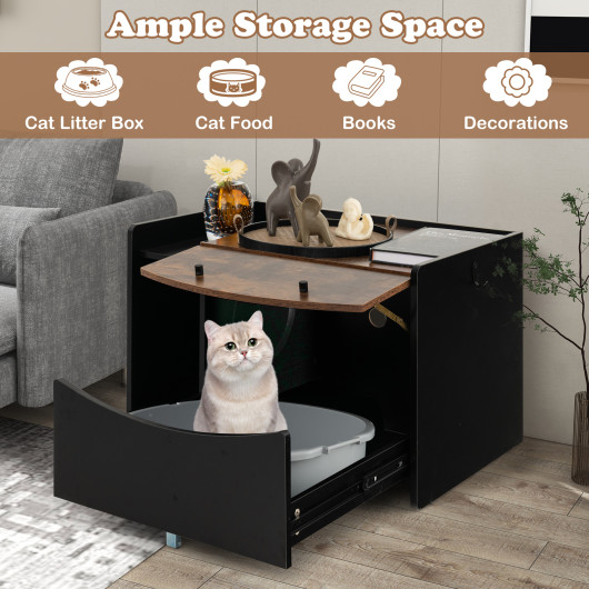 Cat Litter Box Enclosure with Pull-out Drawer-Black - Image 5