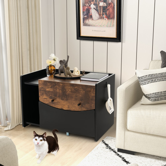Cat Litter Box Enclosure with Pull-out Drawer-Black - Image 6
