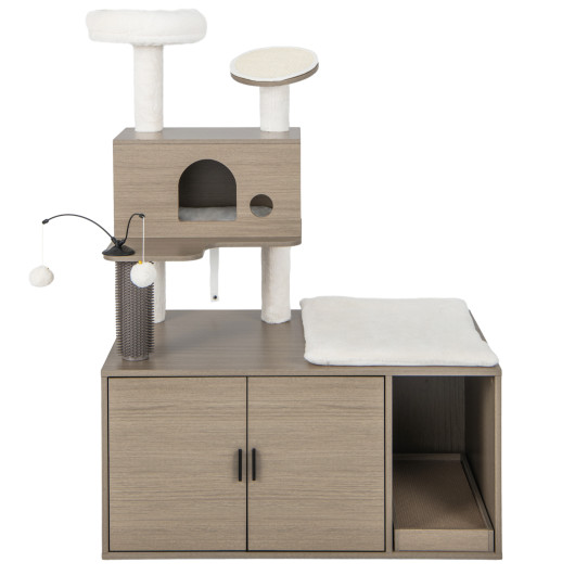 2-in-1 Modern Cat Tower with Litter Box Enclosure for Indoor Cars-Gray - Image 3