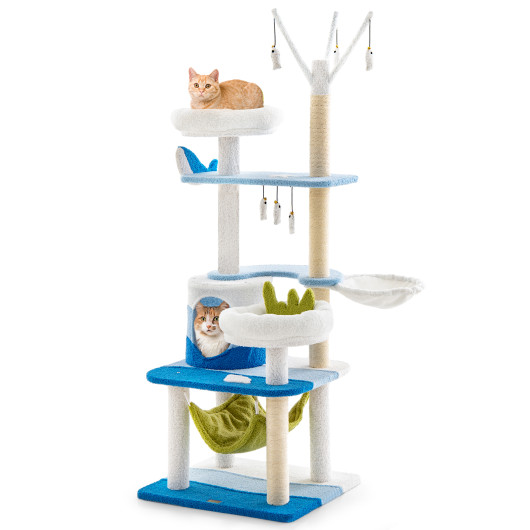 Multi-level Cat Tower with Sisal Covered Scratching Posts-Blue - Image 6