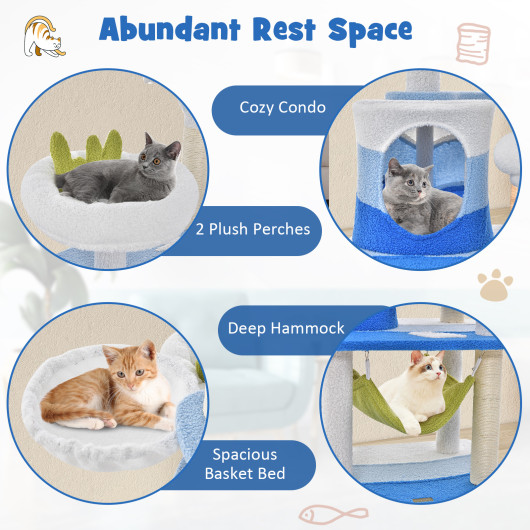 Multi-level Cat Tower with Sisal Covered Scratching Posts-Blue - Image 2