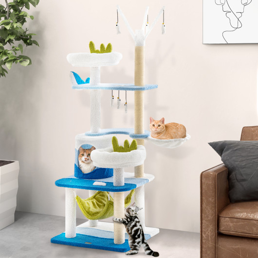 Multi-level Cat Tower with Sisal Covered Scratching Posts-Blue - Image 3