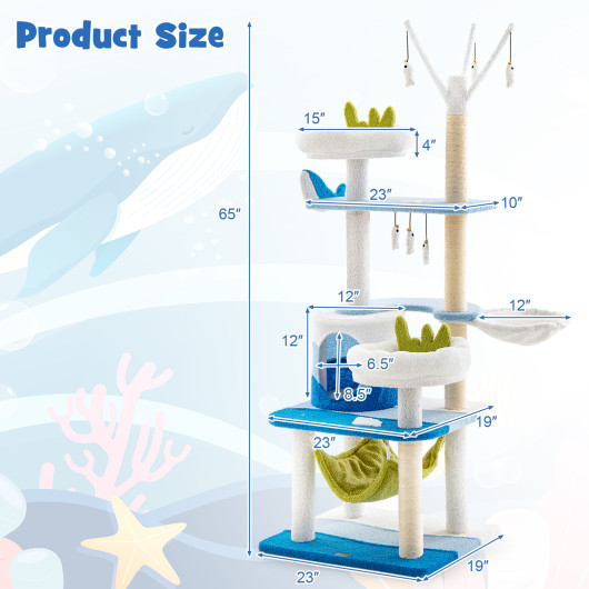 Multi-level Cat Tower with Sisal Covered Scratching Posts-Blue - Image 4