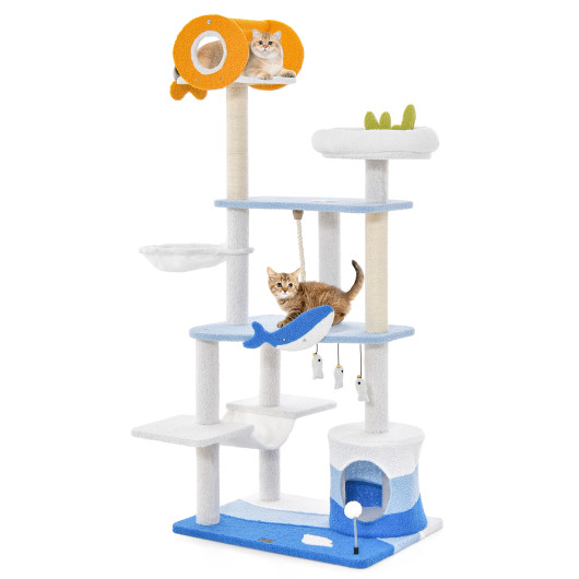 Multi-level Ocean-themed Cat Tree Tower with Sisal Covered Scratching Posts-Blue - Image 5
