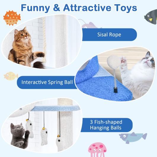Multi-level Ocean-themed Cat Tree Tower with Sisal Covered Scratching Posts-Blue - Image 2