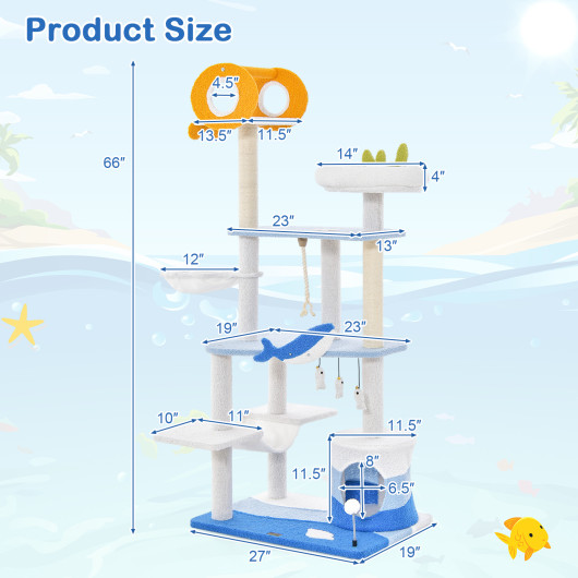 Multi-level Ocean-themed Cat Tree Tower with Sisal Covered Scratching Posts-Blue - Image 6