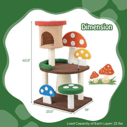 4-In-1 Mushroom Cat Tree with Condo Spring Ball and Sisal Posts-Multicolor - Image 4
